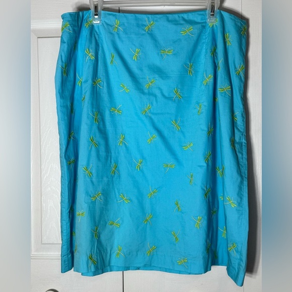Talbots Blue with Green  Embroidered Dragonfly Midi A-Line Skirt - Picture 4 of 4